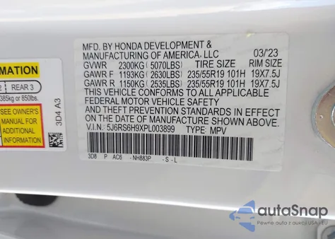 2023 Honda Cr-V Hybrid Sport Touring z USA, uszkodzony, nr VIN 5J6RS6H9XPL003899